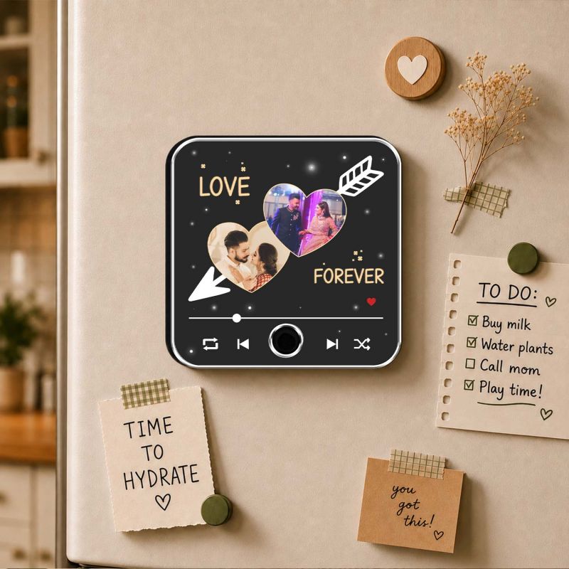 Personalized Romantic Music Player Fridge Magnet with Built in Speaker – Customized Photo Refrigerator Magnet Love Forever Gift for Anniversary, Couple, Husband, Wife